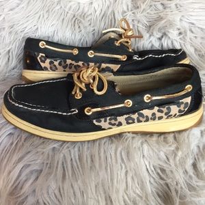 Black and leopard Sperry top-siders size 10